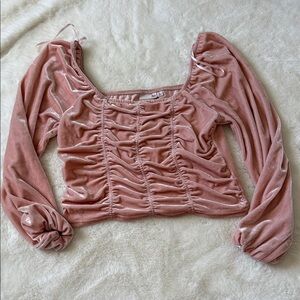 SO Dusty Rose Velvet Ruched Long-Sleeve Crop Top